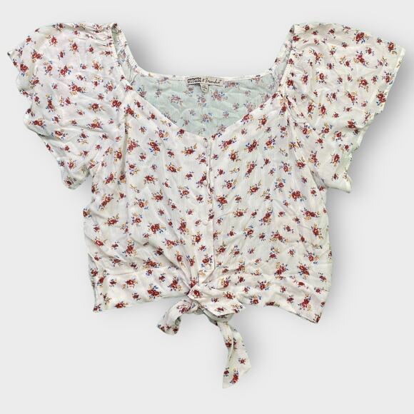 Gypsies & Moondust Junior’s Floral Blouse White XL Button Down - Picture 2 of 7